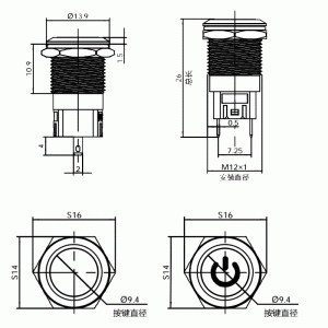 Custom IPX5 Waterproof LED Metal Push Button Switch 12mm SPST