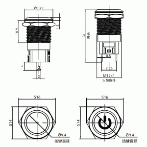 Interruptor antivandalismo iluminado JBL12D 12 mm IPX5 à prova d'água