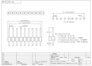 Custom Single Row Pin Header 2.54mm Pitch DIP Through Hole Vertical