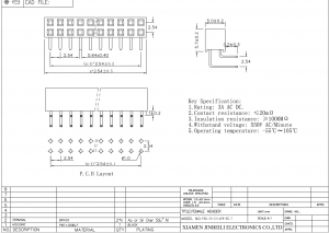 Custom Dual Row 2.54mm Female Header Connector THT Right Angle