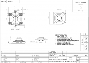 TS-1187U 4,9 × 4,9 mm Interruptor tátil montagem em superfície DC12V 0,05A