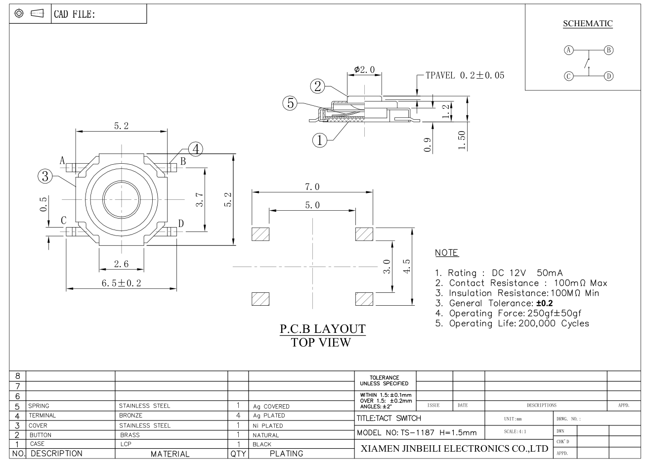 5,2 mm Taktschalter