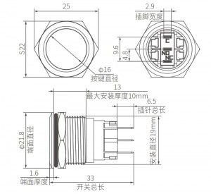 Custom 19mm Flat Push Button Switch Non Illuminated