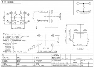 TC-00108 Interruptor tátil à prova d'água IP67 6,1 × 6,1 mm DIP através do orifício DC12V 0,05A