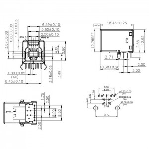 USB 3.0 Type B Female Connector DIP Right Angle