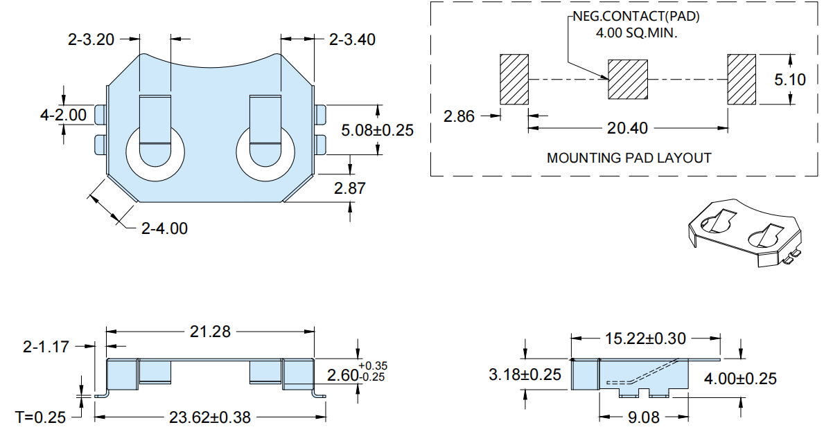 CR203213NI CR2025 CR2032 Cell Retainer SMT
