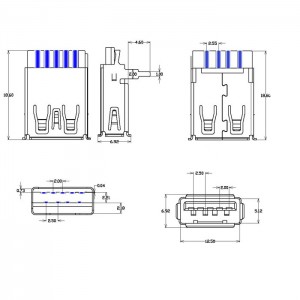 Free Hanging USB 3.0 Type A 9 Pin Throug Hole