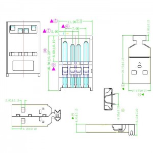 Solder Type USB 2.0 Type A Plug Free Hanging