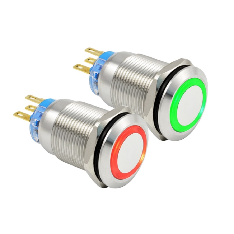 19mm Metal Pushbutton Switch Interruptor de Boton Pulsador with Custom Power Symbol LED Illumination