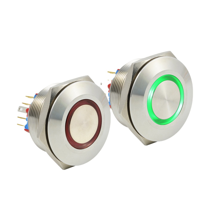 30mm High Current Anti Vandal SPST Metal Pushbutton Switch with Custom Power Symbol LED Illumination