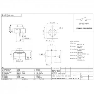 JBL8-1120-209H8.6 ON OFF Druckschalter 12 x 12 mm Durchgangsloch DIP vertikal