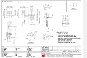 PB-22E60E 5,8 × 5,8 mm Interruptor de botão DPDT Bloqueio automático montagem em superfície DC30V 0,1A