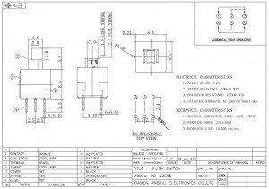 PB-22E85 8,5×8,5 мм кнопочный переключатель DPDT через отверстие по вертикали