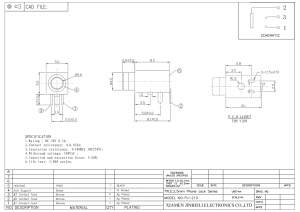 PJ-210 Conector de áudio 2,5 mm DIP ângulo reto 3 pinos Conector estéreo MJ1-2503A