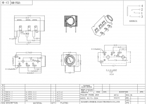 Prise stéréo 3,5 mm DC12V 1A 4P Prise audio à angle droit 3,5 mm 4 broches PJ-320A