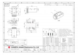 PJ-35080AU Condutor de áudio SMD 5 de montagem inferior de 3,5 mm