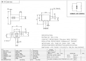 PS-22F04 Кнопочный переключатель DPDT для монтажа на панели через отверстие DIP DC30V 0.2A