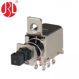PS-22F17 Panel Mount Push Button Switch Self Lock DPDT Solder Lug Through Hole Right Angle DC30V 0.3A