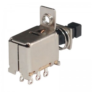 PS-22F17 Interrupteur à bouton-poussoir à montage sur panneau Verrouillage automatique DPDT Cosse à souder Trou traversant Angle droit DC30V 0.3A