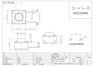 TC-00104A 6 * 6 Тактильный переключатель SPST-NO с верхним приводом через отверстие прямоугольного типа DIP
