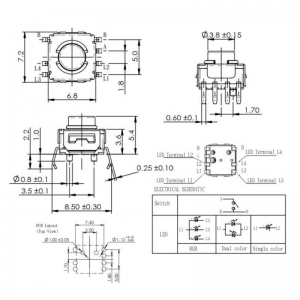 TD618DVL IP67 Waterproof Illuminated LED Tactile Switch DIP DC12V 50mA Multiple LED Options for Audio Apparatus