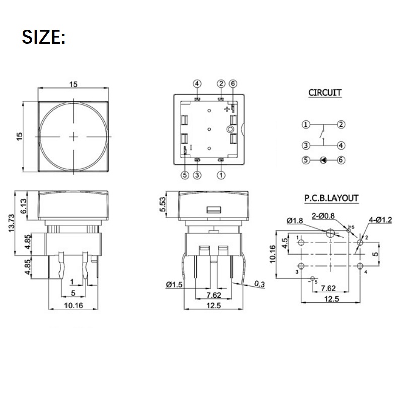 TL12SWS4T Custom 15x15mm Illuminated Tactile Switch DIP