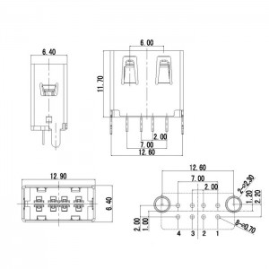 USB 2.0 Type A Connector 4 Position DIP Vertical