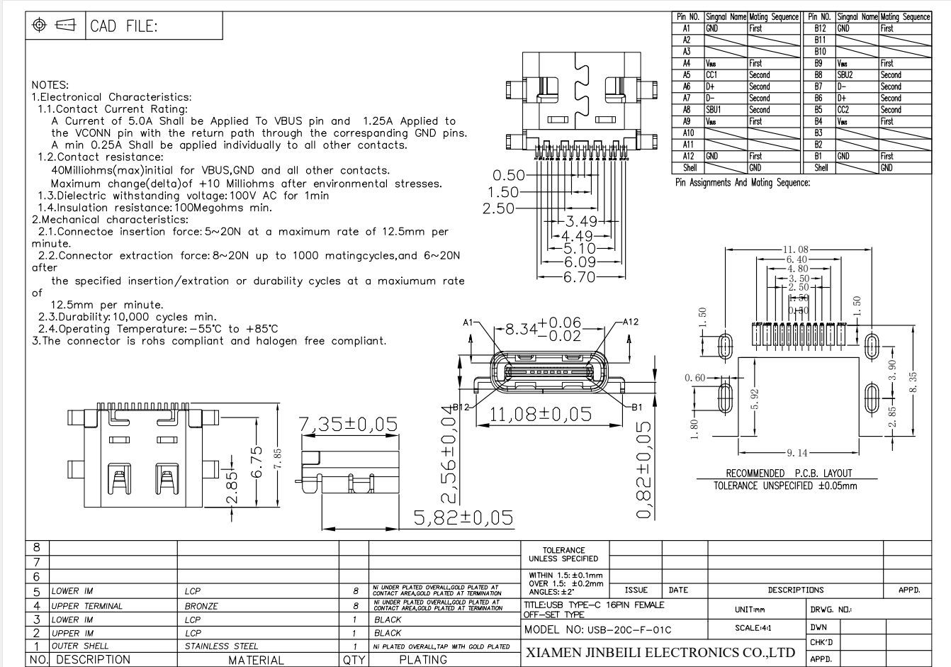 USB Type C 16p со средним креплением