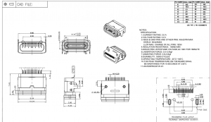 USB-20C-F-01DF04 Prise USB 2.0 Type C étanche IPX7 16 positions SMT