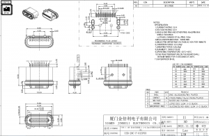 USB-20C-F-01SF03 IPX8 Étanche Prise USB Type C 16Pin SMD Angle Droit