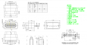 USB-20C-F-06DF03 Waterproof USB Type C Receptacle 6 Position Through Hole Vertical