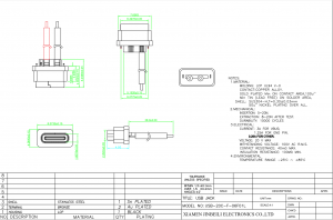 USB-20C-F-06F01L de suspensão livre USB tipo C conector fêmea montagem em painel