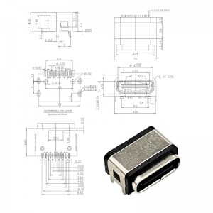 USB-20C-F06-X7A Étanche USB C 16Pin SMD USB Type C 16P