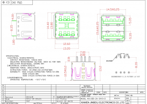 USB-2A-SA10-D empilhado USB 2.0 tipo A conector de receptáculo 8 pinos DIP vertical