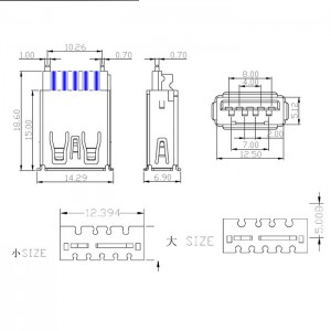 Solder Type USB 3.0 USB Type A Jack Cable Mounting 9 Position