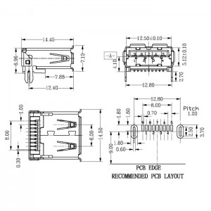 USB 3.0 A Type Receptacle 9 Position SMD Right Angle