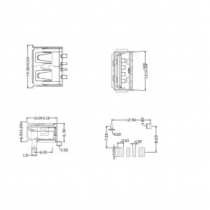 USB Type A USB 2.0 Connector 4Pin SMD Right Angle