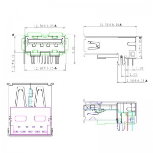 USB A 3.0 Receptacle 9 Positon Through Hole Right Angle