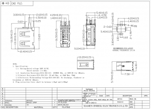 USB-A-CA00-D USB 2.0 Type A Female Connector Upright DIP Right Angle