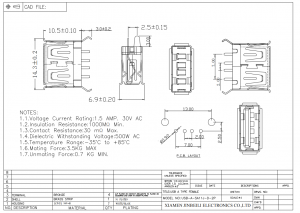 USB-A-SD11J-D-2P USB A USB 2.0 Receptacle 4Pin Through Hole Vertical