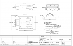 USB-A-SG11-D-H15 USB 2.0 Tye A Female Connector Through Hole Vertical