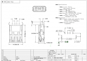 USB-A-SL10-D-H24 Разъем USB 2.0 типа A, 4 контакта, DIP