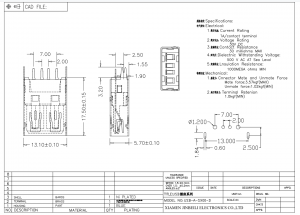 USB-A-SX00-D Connecteur USB 2.0 Type-A Trou traversant à 4 positions
