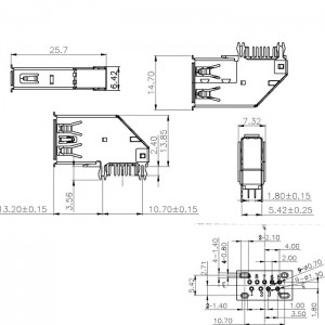 USB 3.0 Type A Female Connector Upright DIP Right Angle
