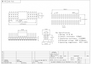 Custom Dual Row Pin Header 1.27mm Pitch Surface Mount Vertical