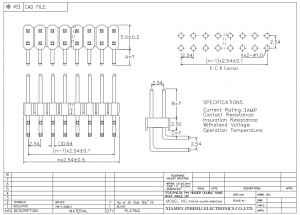 Custom 2 Row Pin Header 2.54mm Pitch DIP Through Hole Right Angle