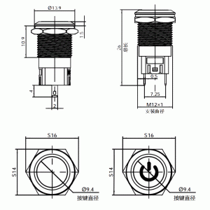 Custom Illuminated Flat Push Button Switch 12mm