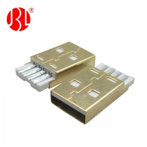 Solder Type Gold Plating USB 2.0 Type A Plug Free Hanging