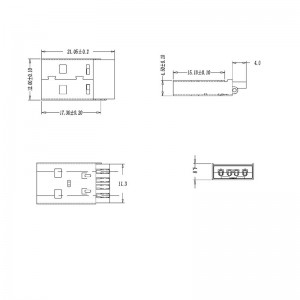 Solder Type Gold Plating USB 2.0 Type A Plug Free Hanging