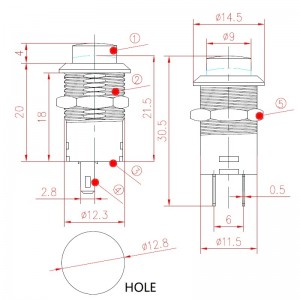 PBS-228L OFF-ON Panel Mount Push Button Switch 12mm 2Pin DIP Solder Lug